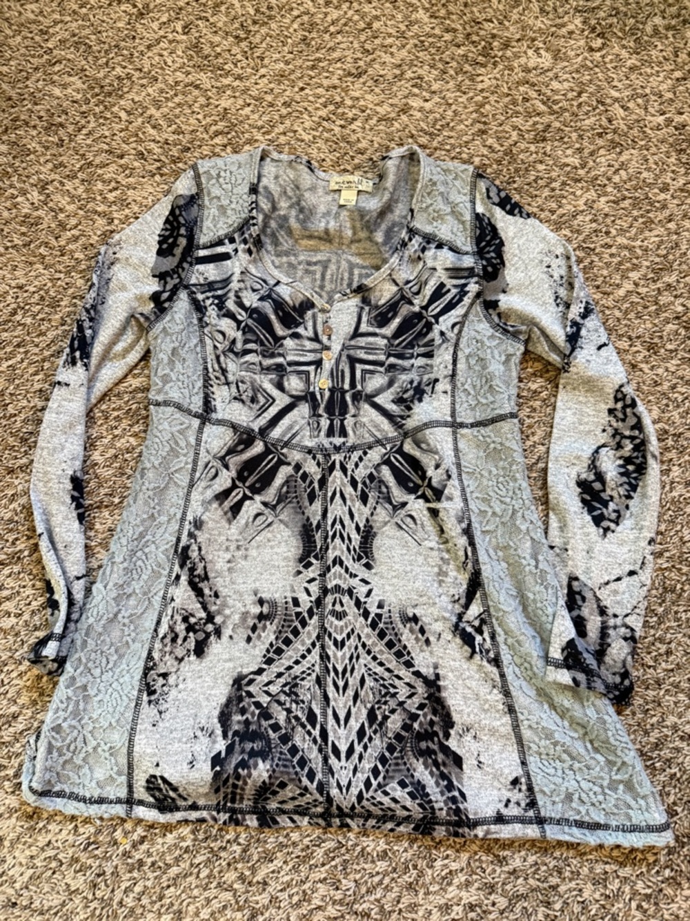 ONE WORLD Heather Gray & Black Knit Scoop Neck Tunic